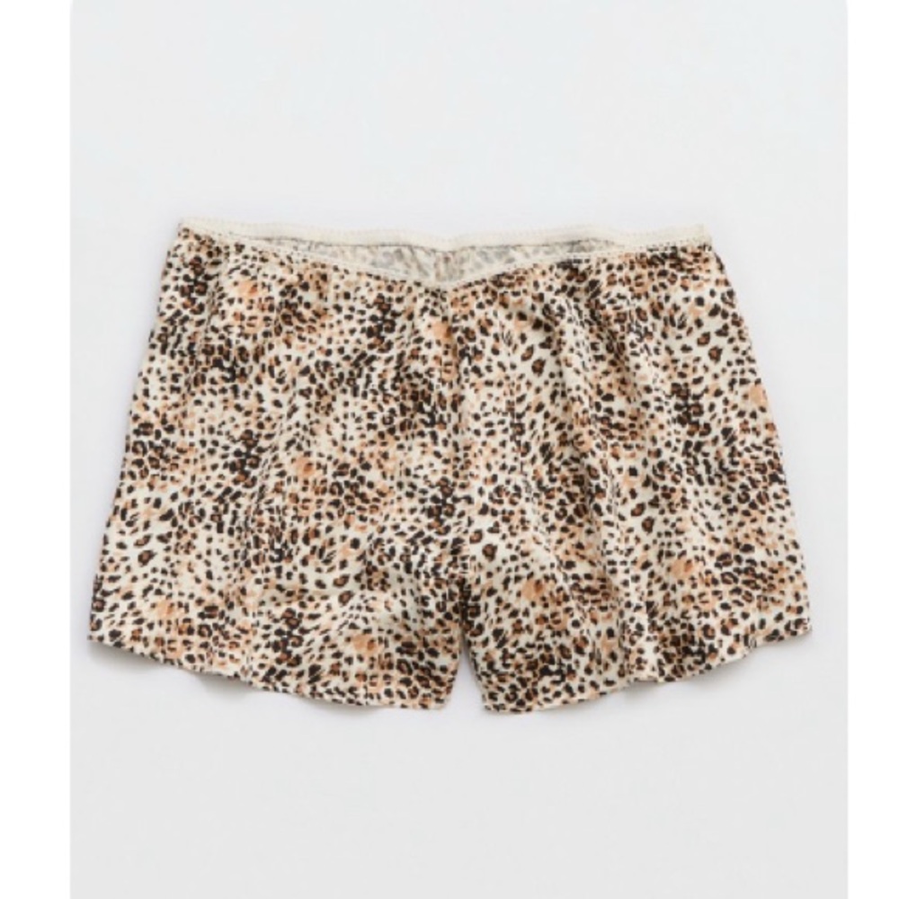 Aerie Leopard Print Off- Duty Satin Flirty Boxer Pajama Shorts